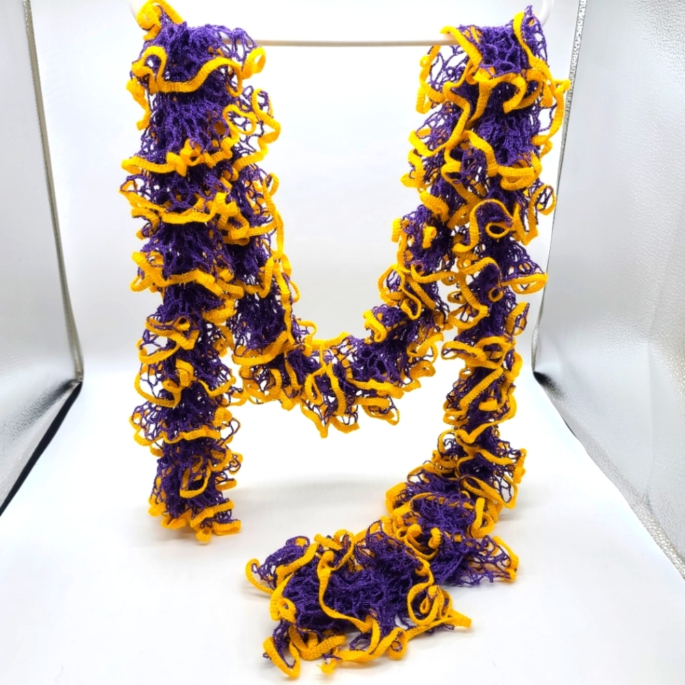 Handmade Purple and Yellow Ruffle Scarf- Brand New